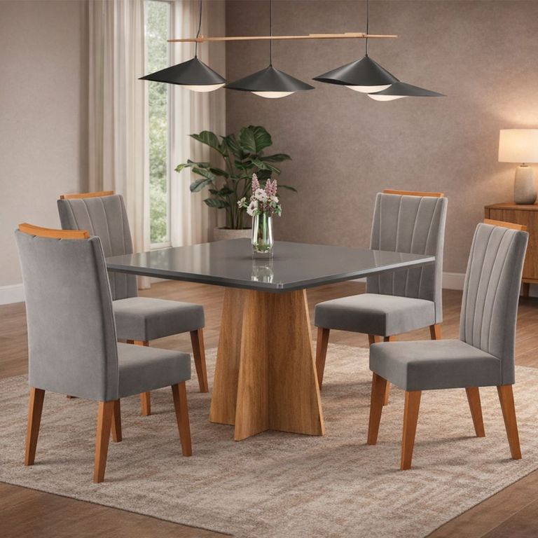 MICA Juego De Comedor 4 Sillas Hera Gris