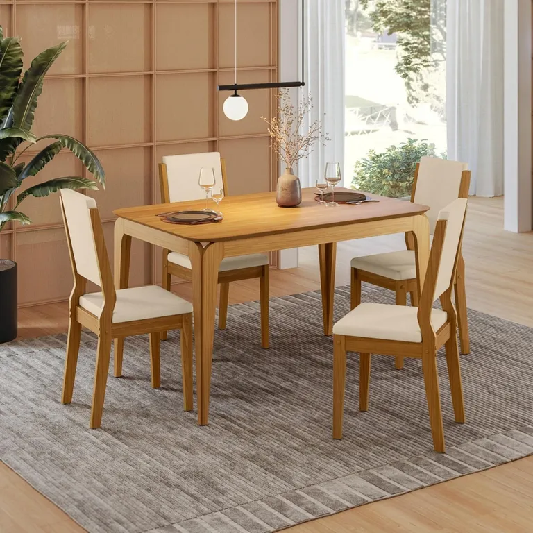 MICA Juego De Comedor 4 Sillas Arezzo 120 Beige