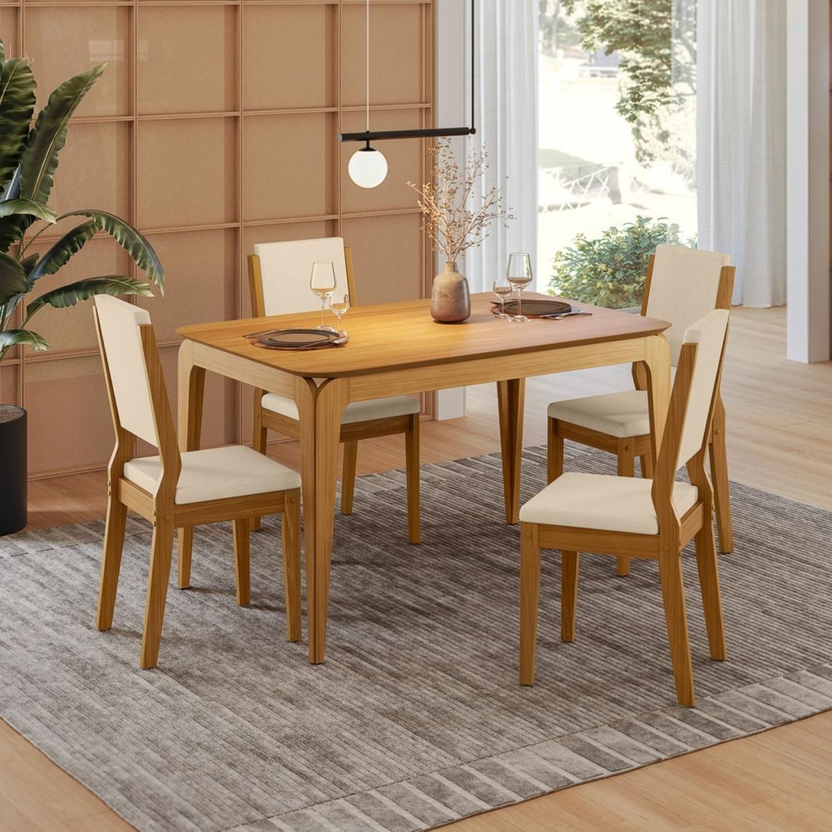 MICA - Juego De Comedor 4 Sillas Arezzo 120 Beige Mica