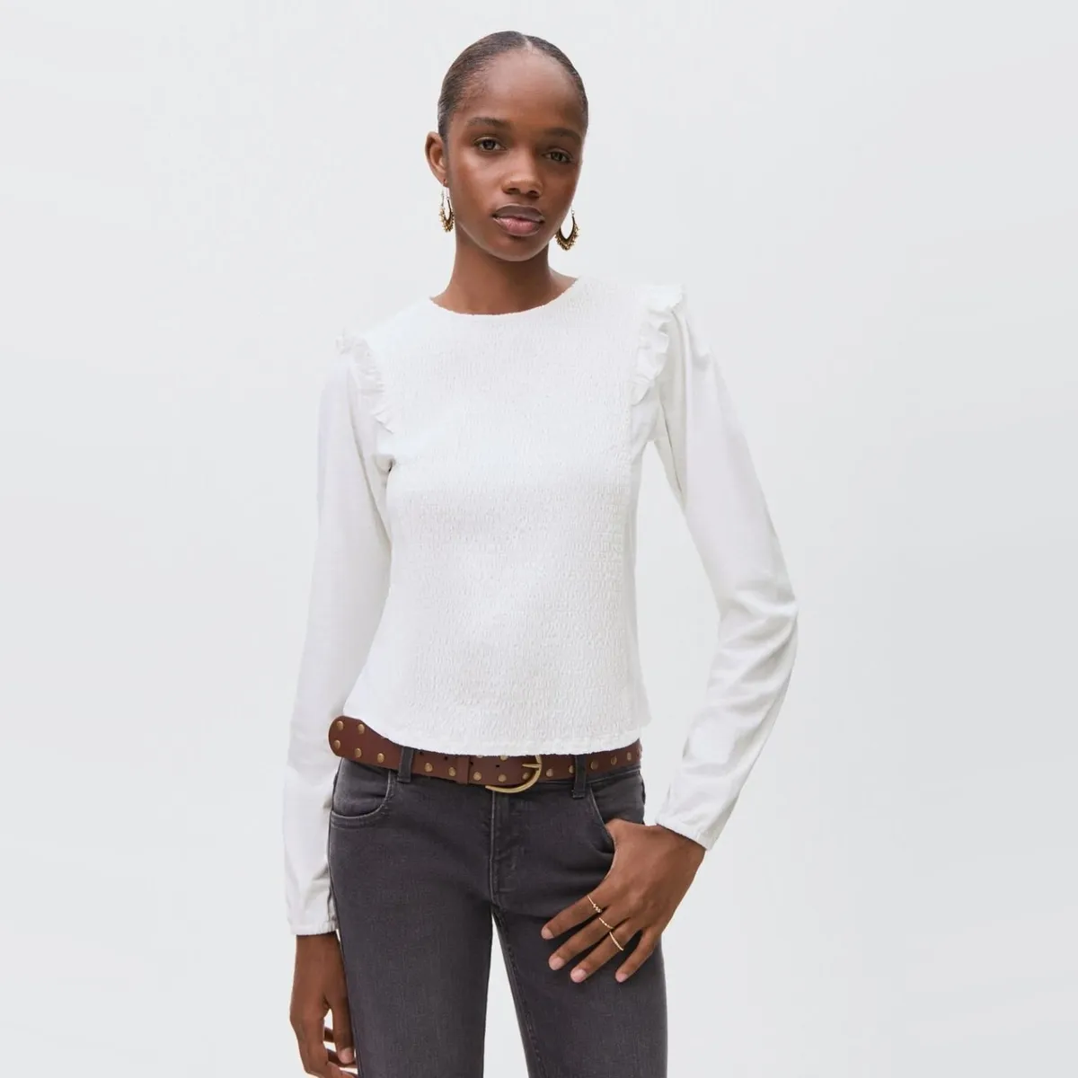 MANGO TEEN - Polera Fruncida Volantes Mujer Mango Teen