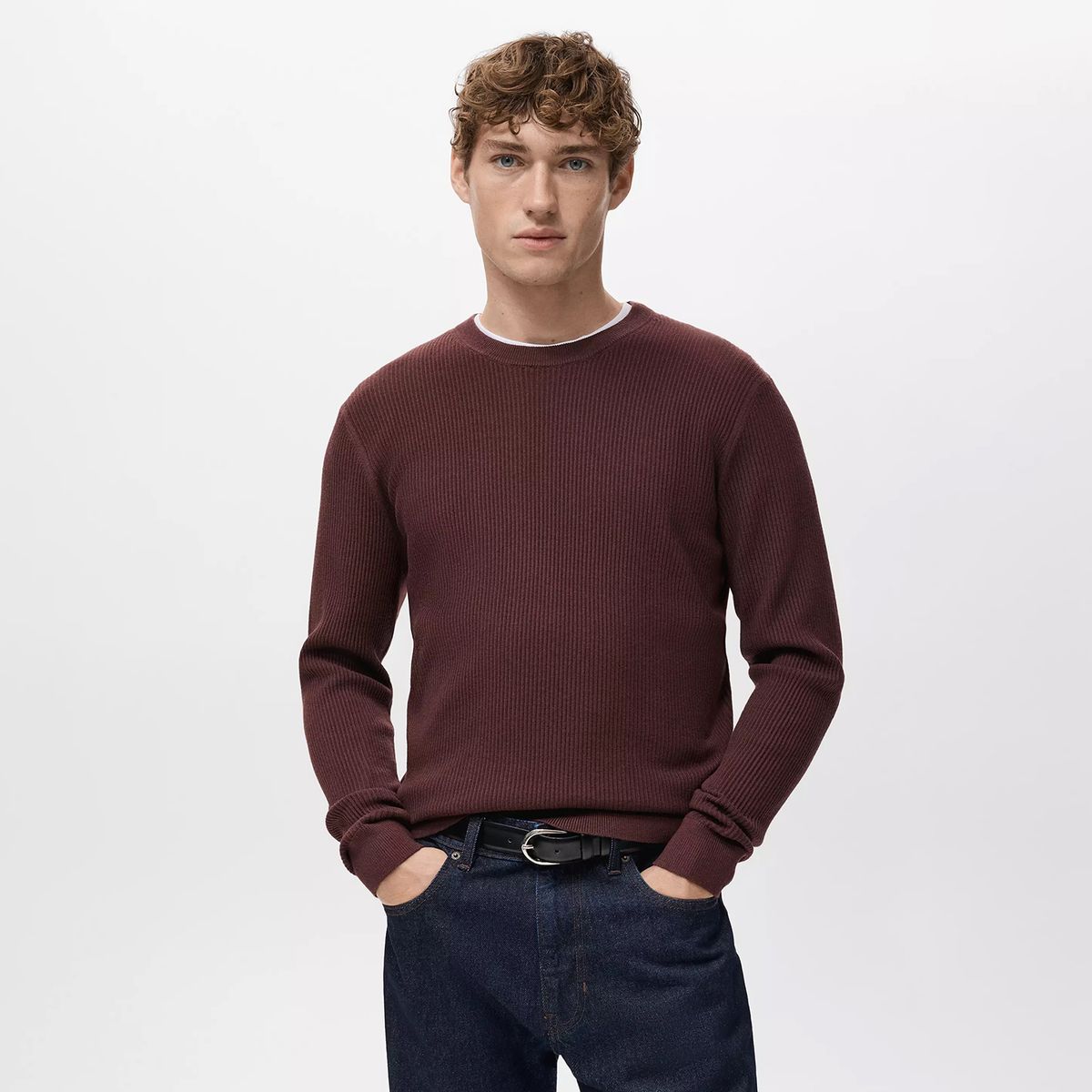 MANGO MAN - Sweater Algodón Punto Fino Canalé Hombre Mango Man
