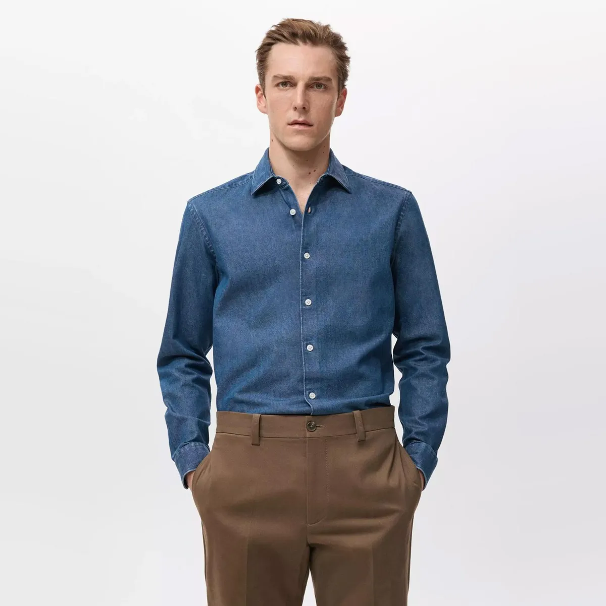 MANGO MAN - Camisa Vaquera 100% Algodón Hombre Mango Man