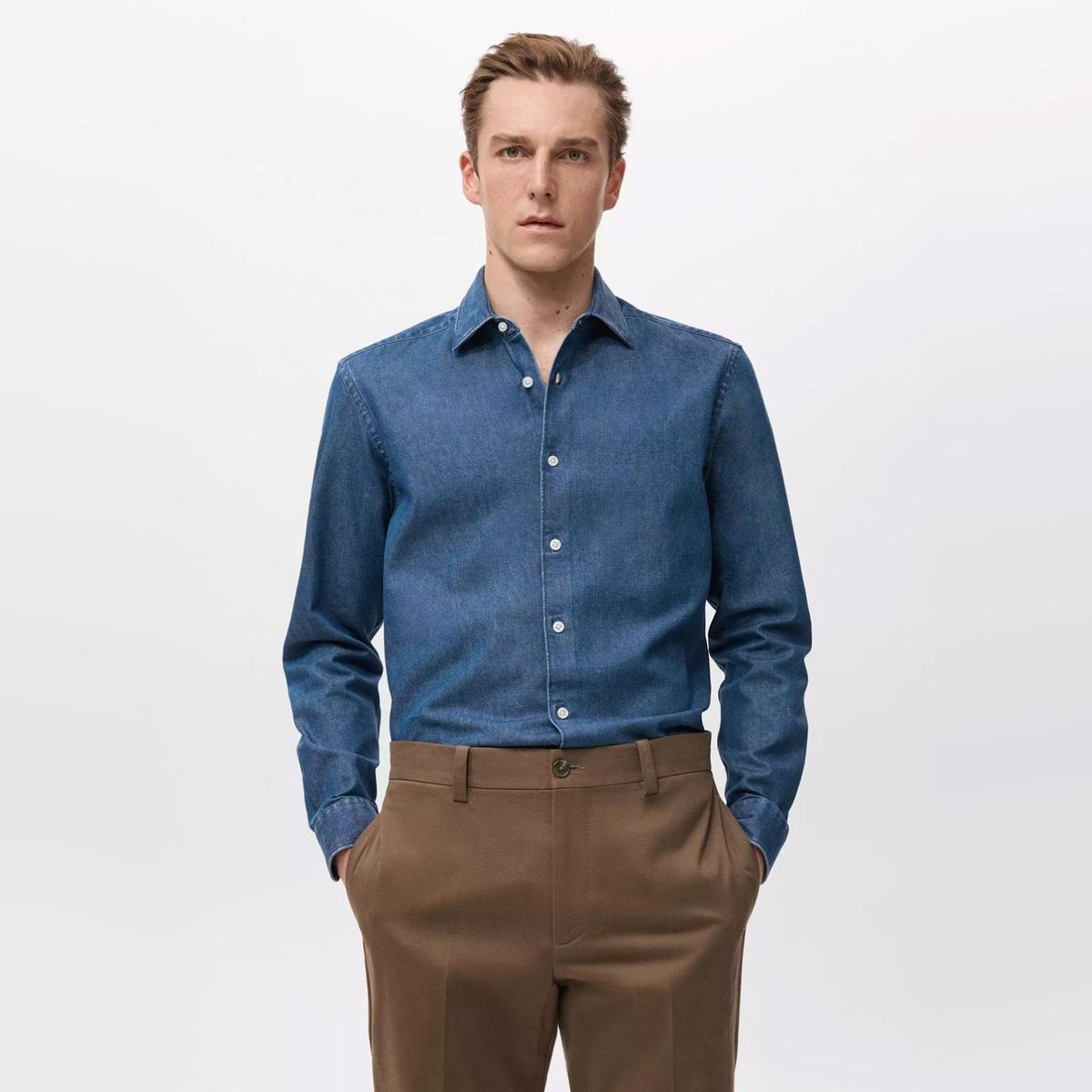 MANGO MAN - Camisa Vaquera 100% Algodón Hombre Mango Man