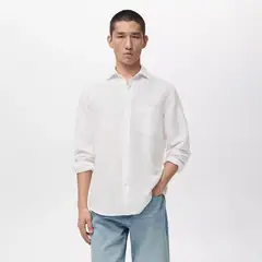 MANGO MAN - Camisa Lino Bolsillo Hombre