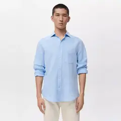 MANGO MAN - Camisa Lino Bolsillo Hombre
