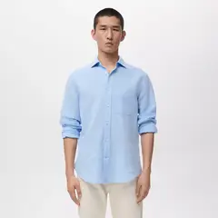 MANGO MAN - Camisa Lino Bolsillo Hombre