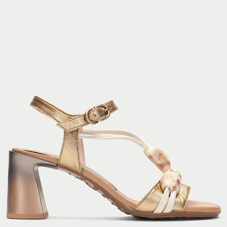 Sandalia Mujer Cuero Dorado