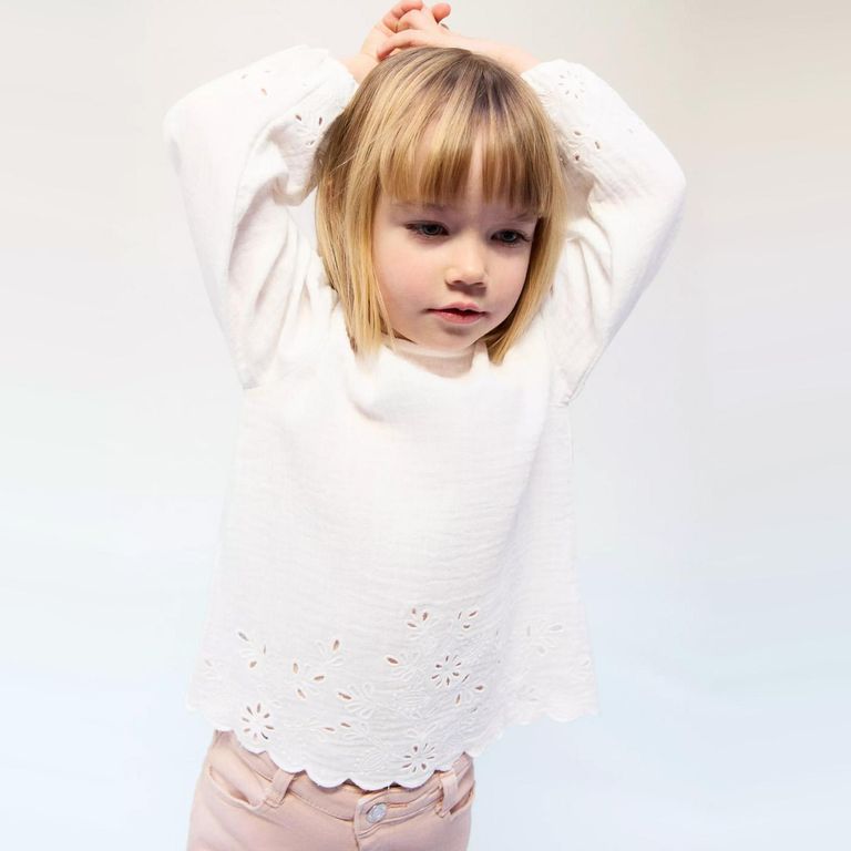 Blusa Algodón Detalles Calados Bebé Niña