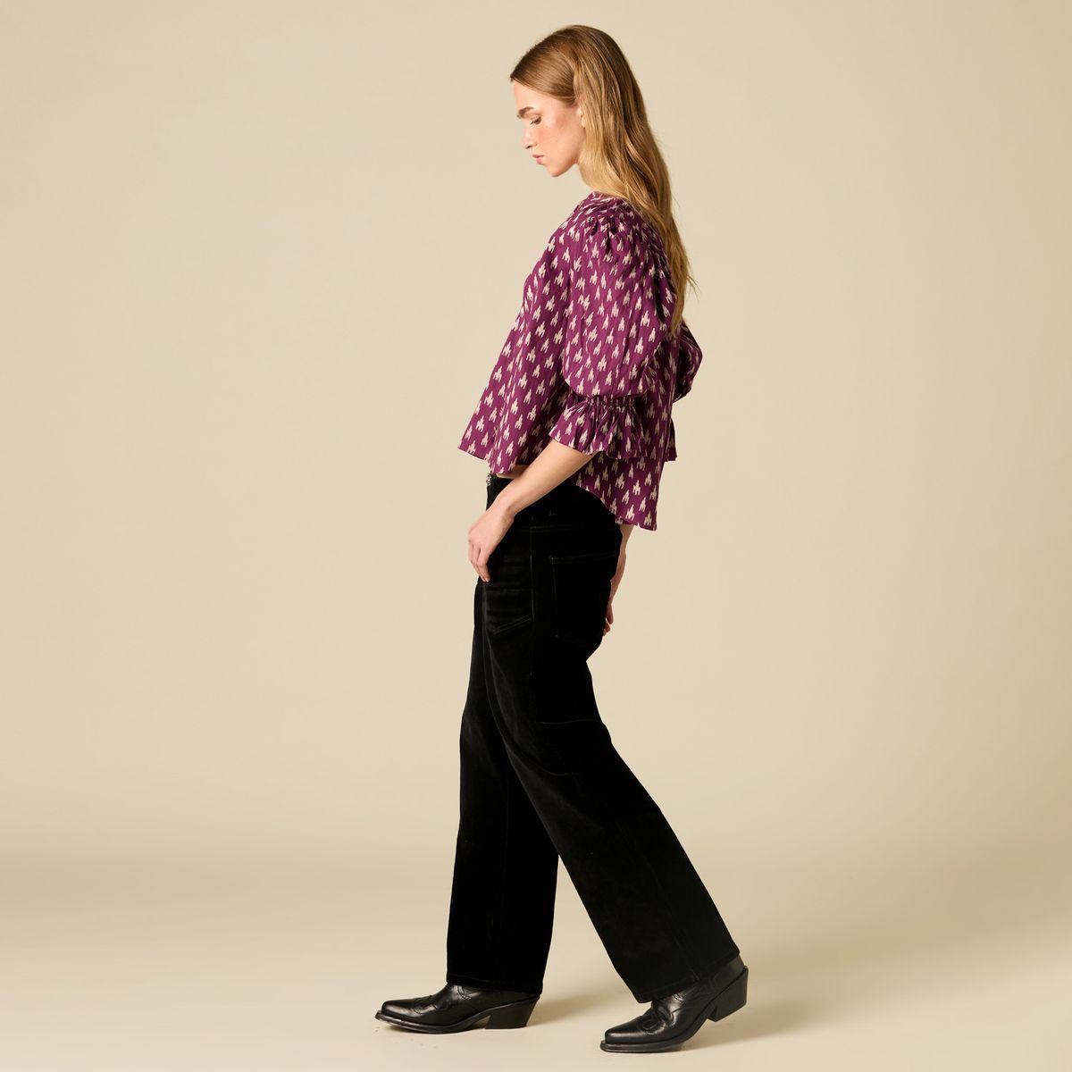 NICOLI - Blusa Estampada Manga Globo 100% Algodón Mujer Nicoli