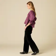 NICOLI - Blusa Estampada Manga Globo 100% Algodón Mujer