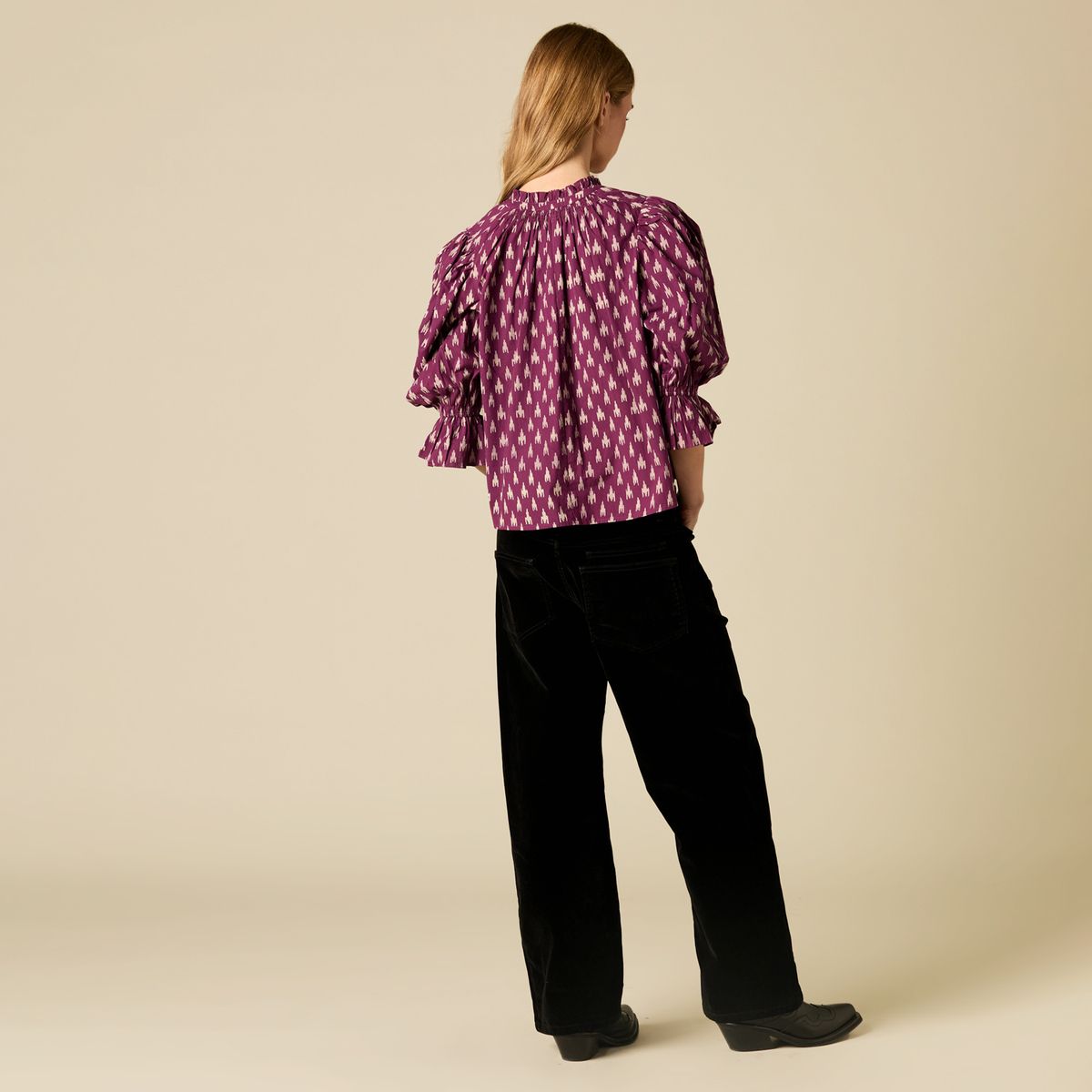NICOLI - Blusa Estampada Manga Globo 100% Algodón Mujer Nicoli