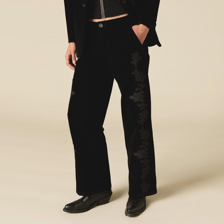 NICOLI Pantalón Bordado Terciopelo Mujer