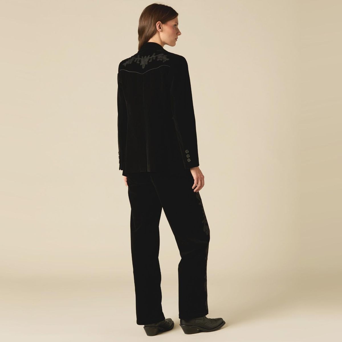 NICOLI - Pantalón Bordado Terciopelo Mujer Nicoli