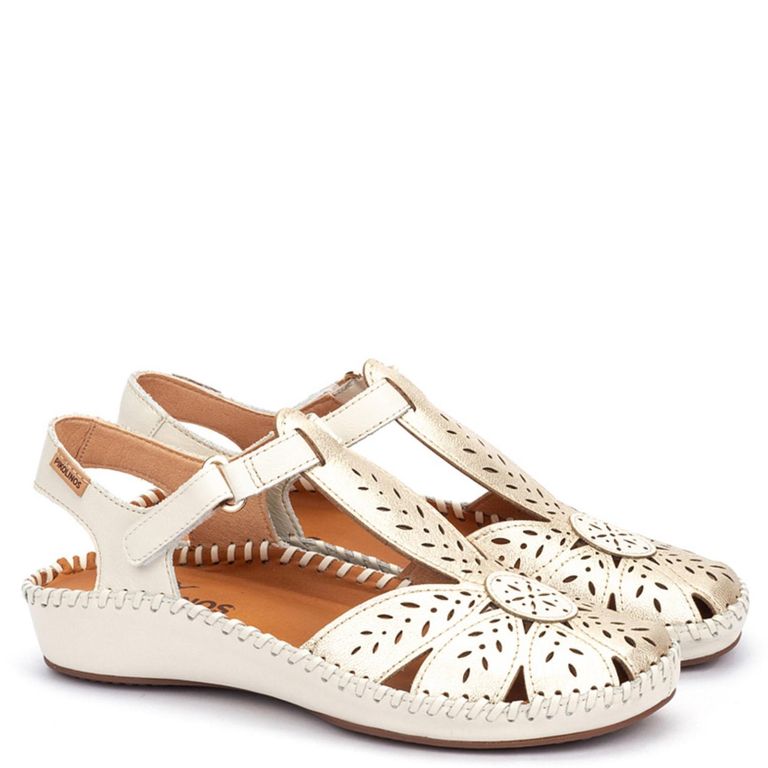 Sandalia Mujer Beige Cuero