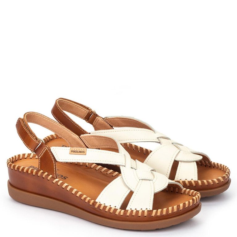 Sandalia Mujer Beige Cuero