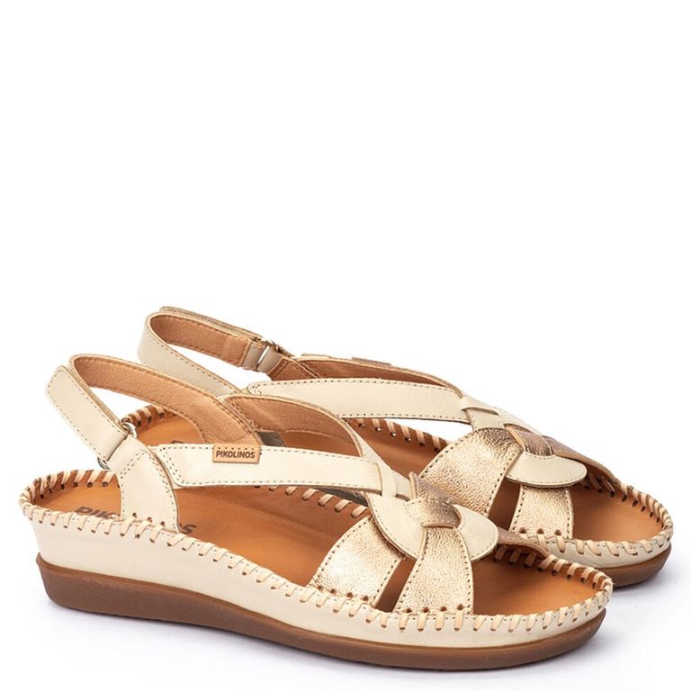 Sandalia Mujer Beige Cuero