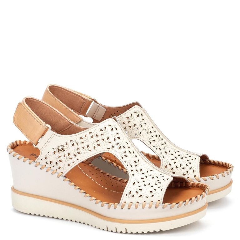 Sandalia Mujer Beige Cuero