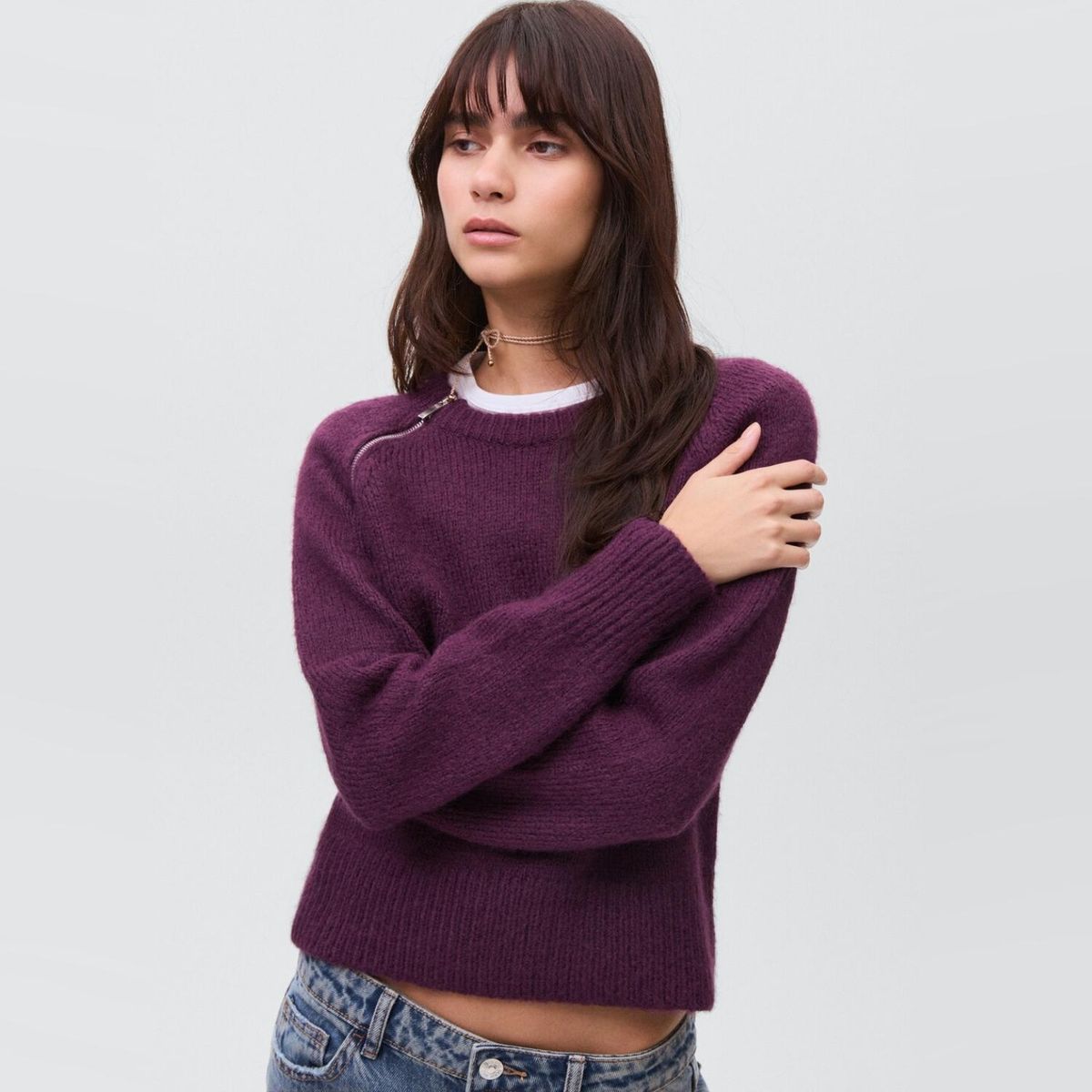 MANGO TEEN - Sweater Punto Cuello Cremallera Mujer Mango Teen