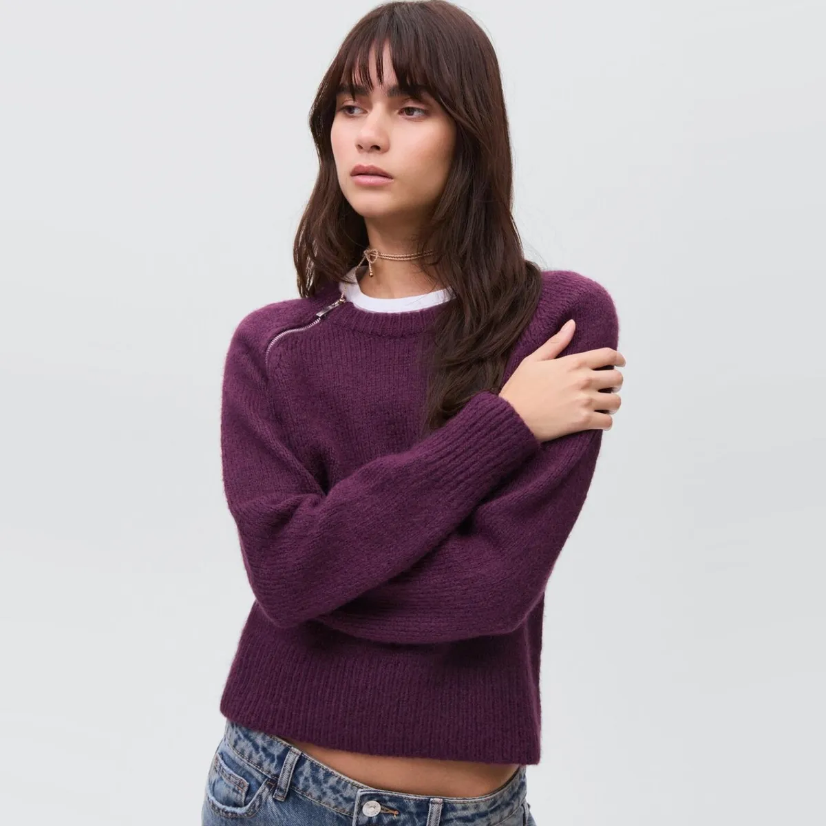 MANGO TEEN - Sweater Punto Cuello Cremallera Mujer Mango Teen