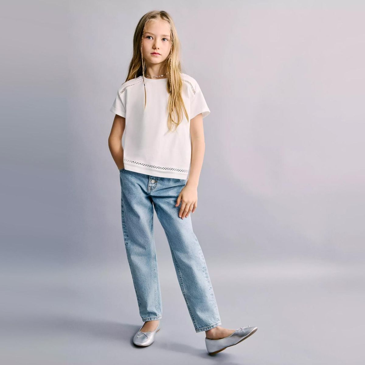MANGO KIDS - Polera Detalles Calados Niña Mango Kids