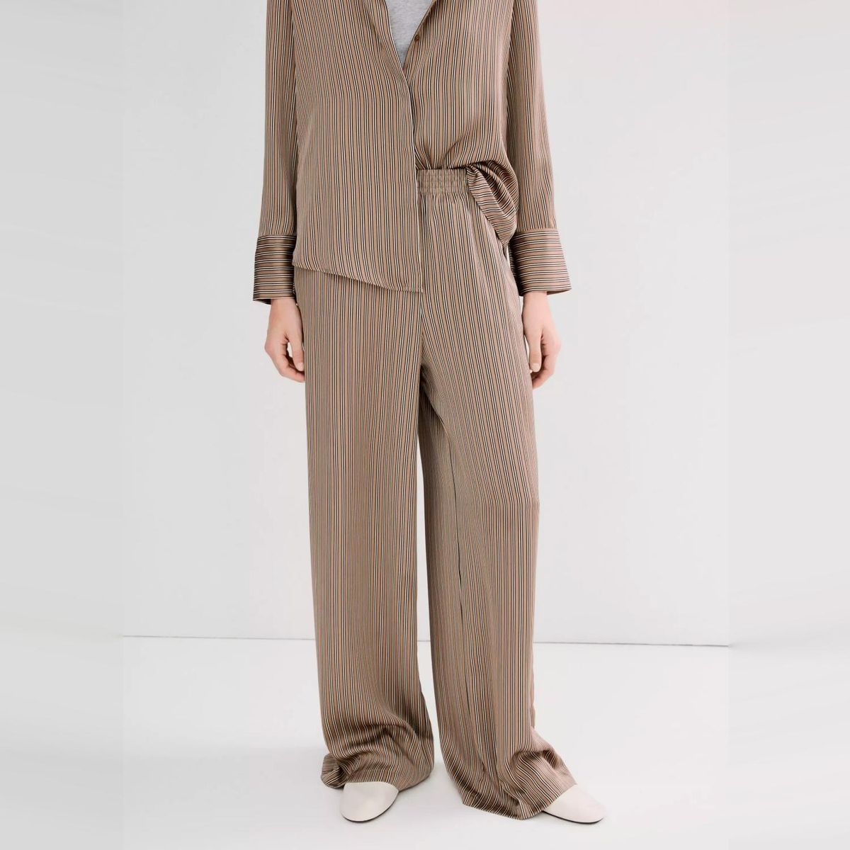 MANGO - Pantalón Satinado Rayas Mujer Mango
