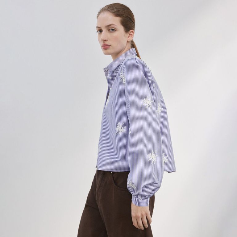 Camisa Rayas Bordada Mujer