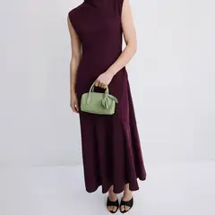 MANGO - Vestido Largo Cuello Drapeado Mujer