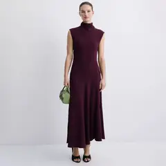 MANGO - Vestido Largo Cuello Drapeado Mujer