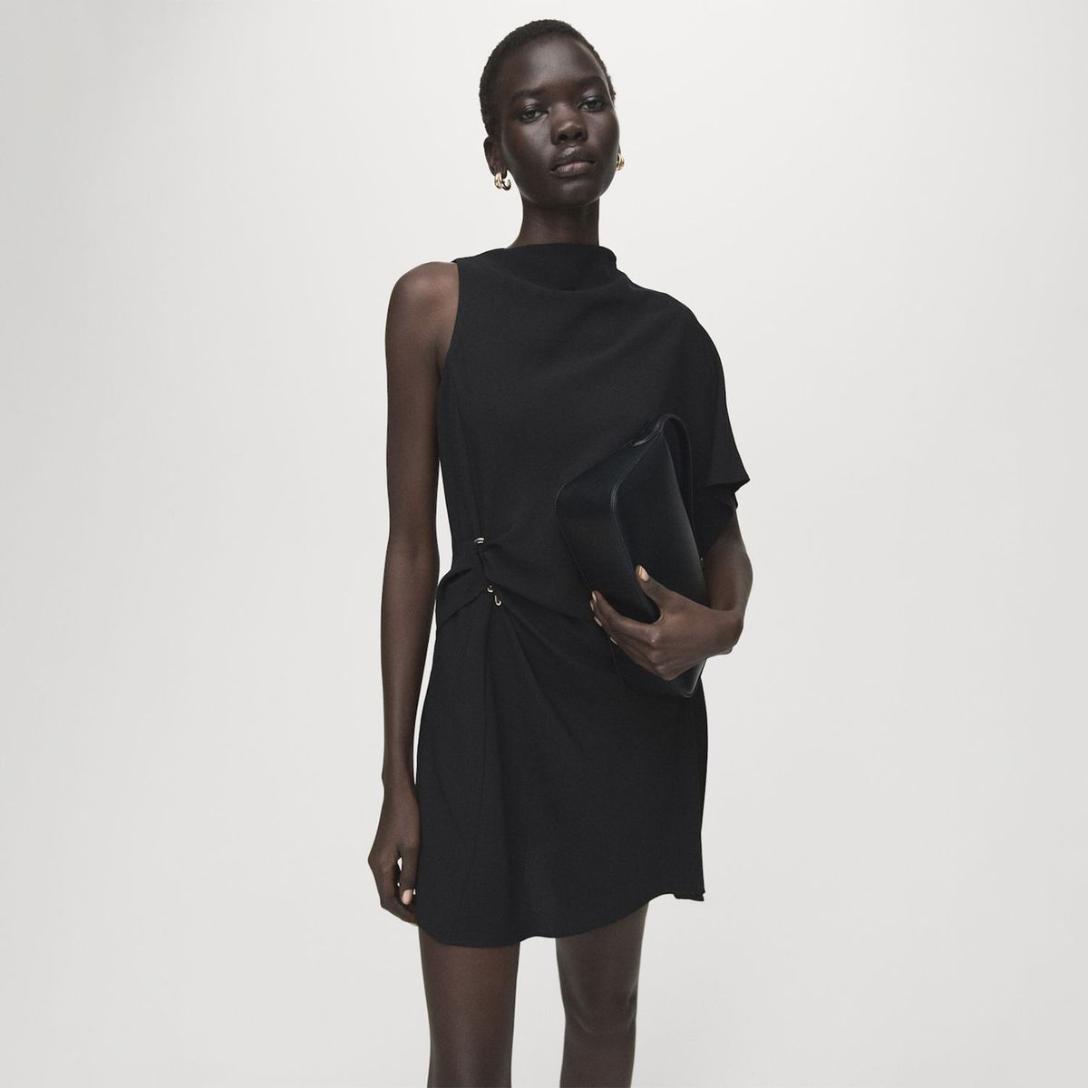 MANGO - Vestido Corto Manga Asimétrica Mujer Mango
