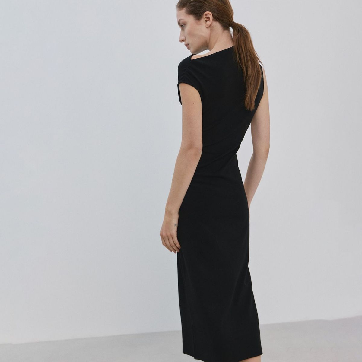 MANGO - Vestido Midi Cuello Asimétrico Mujer Mango