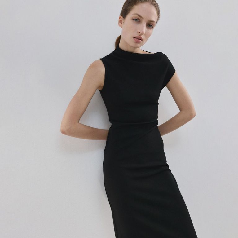 Vestido Midi Cuello Asimétrico Mujer