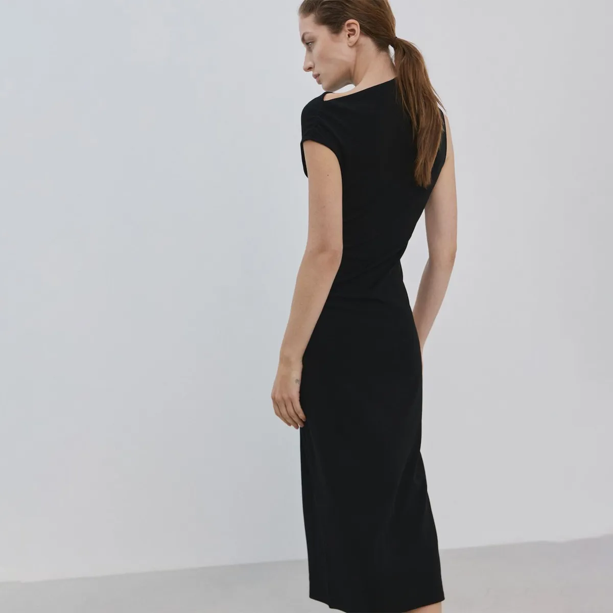 MANGO - Vestido Midi Cuello Asimétrico Mujer Mango