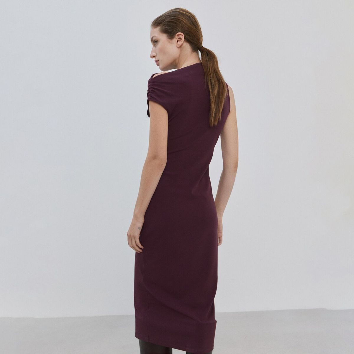 MANGO - Vestido Midi Cuello Asimétrico Mujer Mango