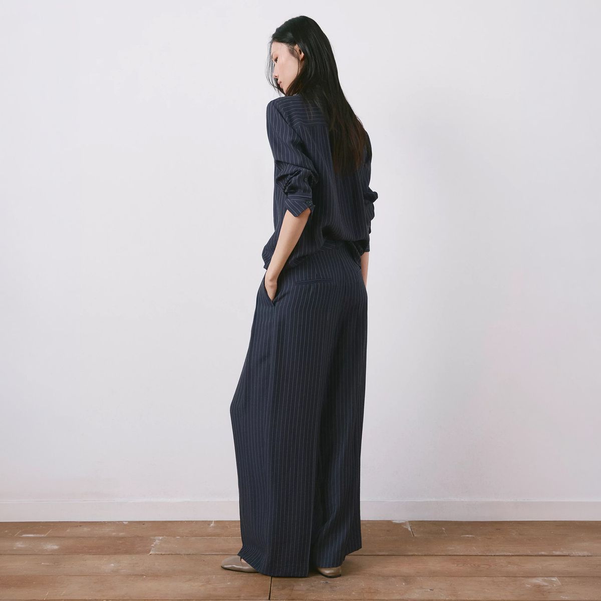 MANGO - Pantalón Wide Leg Raya Diplomática Mujer Mango