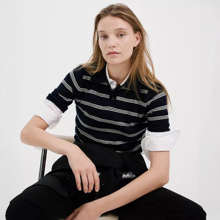Sweater Rayas Cuello Polo Mujer