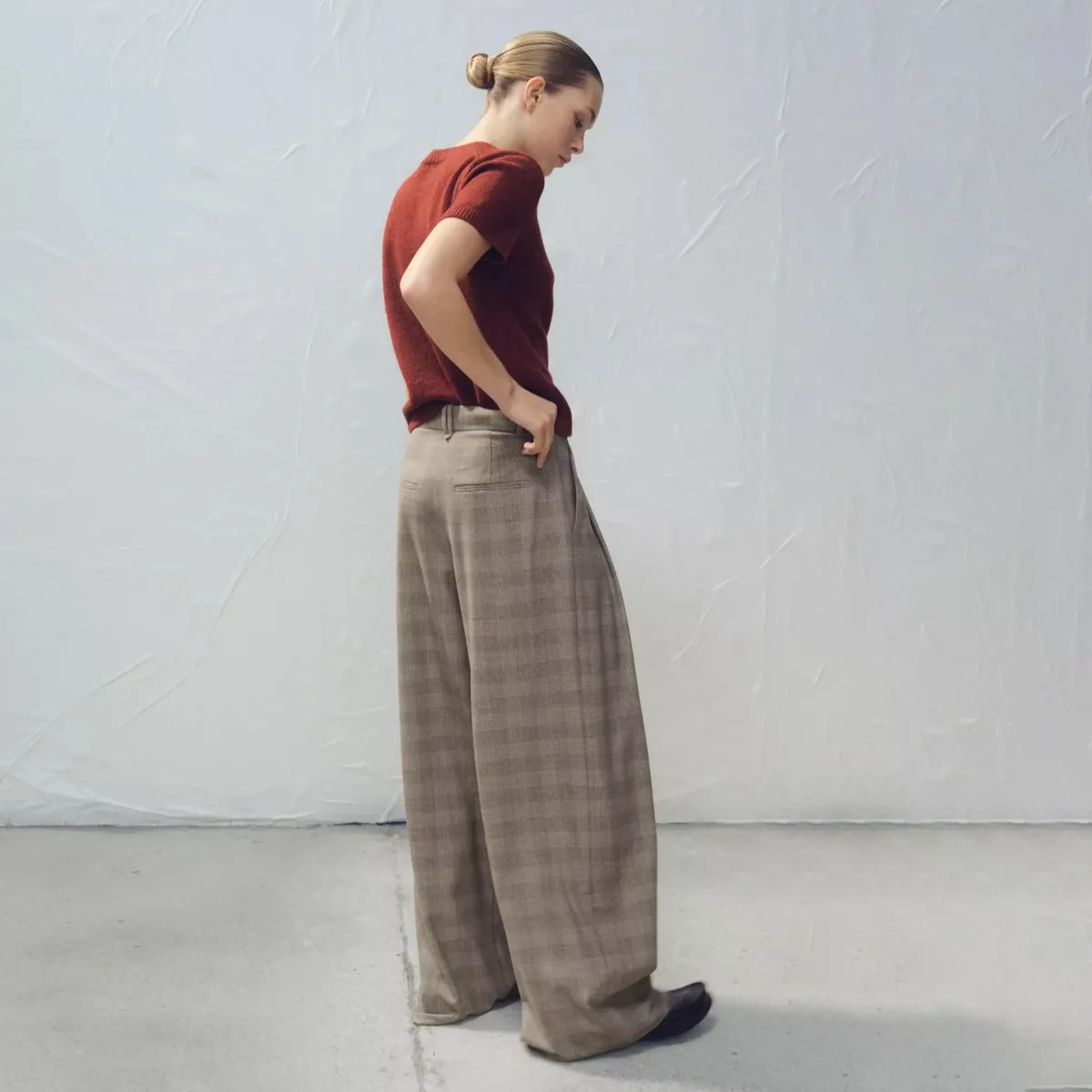 MANGO - Pantalón Traje Wide Leg Cuadros Mujer Mango