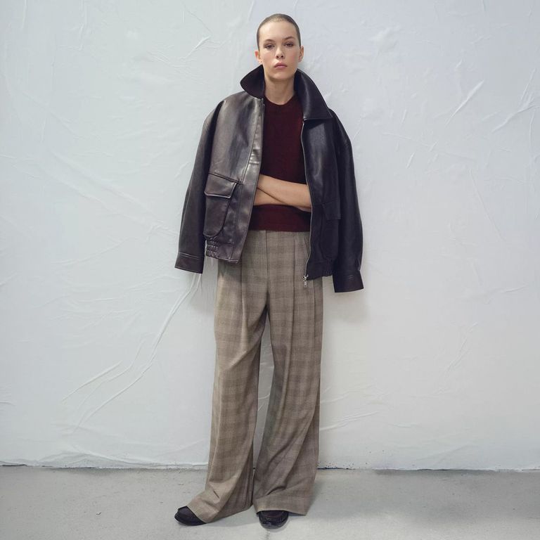 MANGO Pantalón Traje Wide Leg Cuadros Mujer