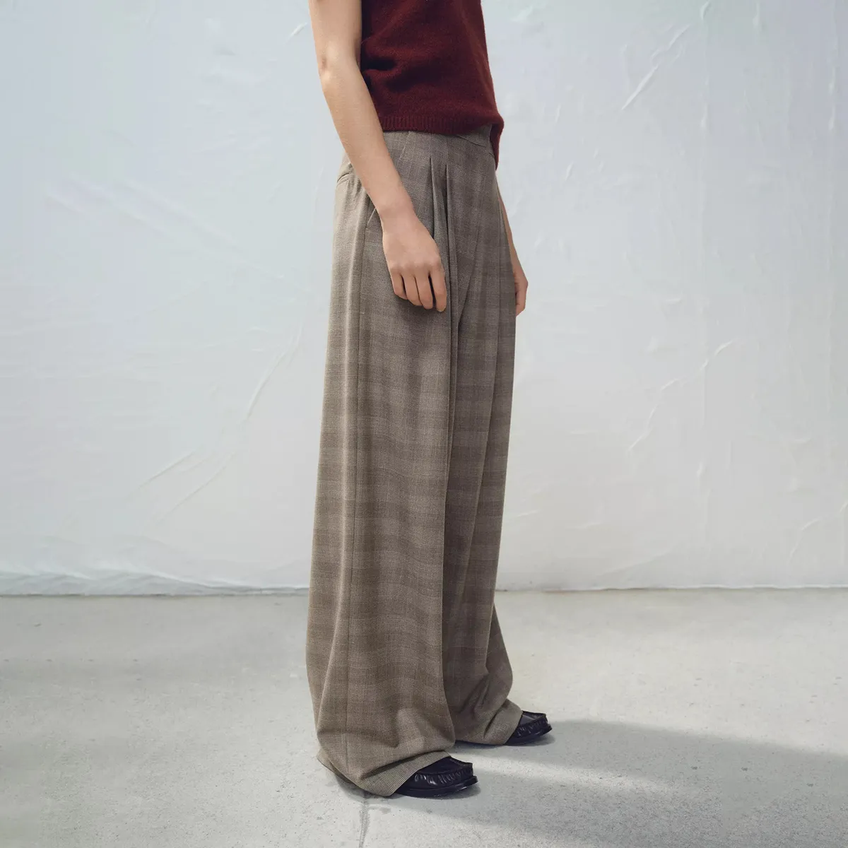 MANGO - Pantalón Traje Wide Leg Cuadros Mujer Mango