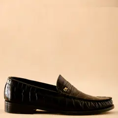 BIMANI - Mocasín Croco Mujer Cuero Negro