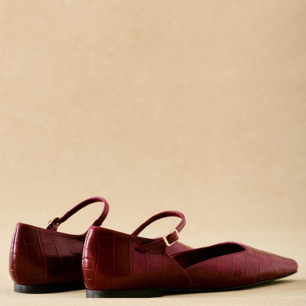 BIMANI - Ballerina Croco Mujer Cuero Burdeo