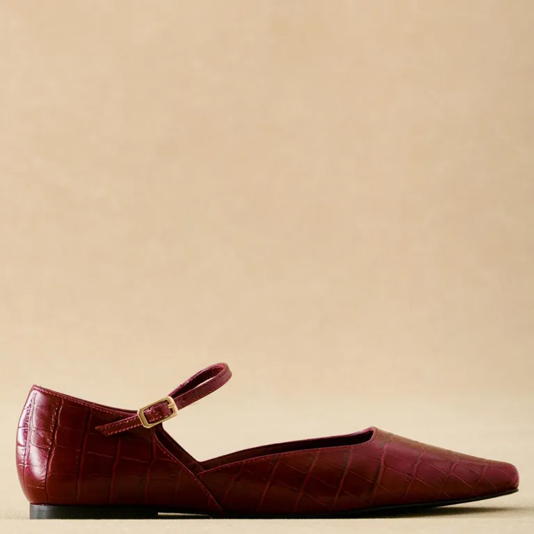 Ballerina Croco Mujer Cuero Burdeo