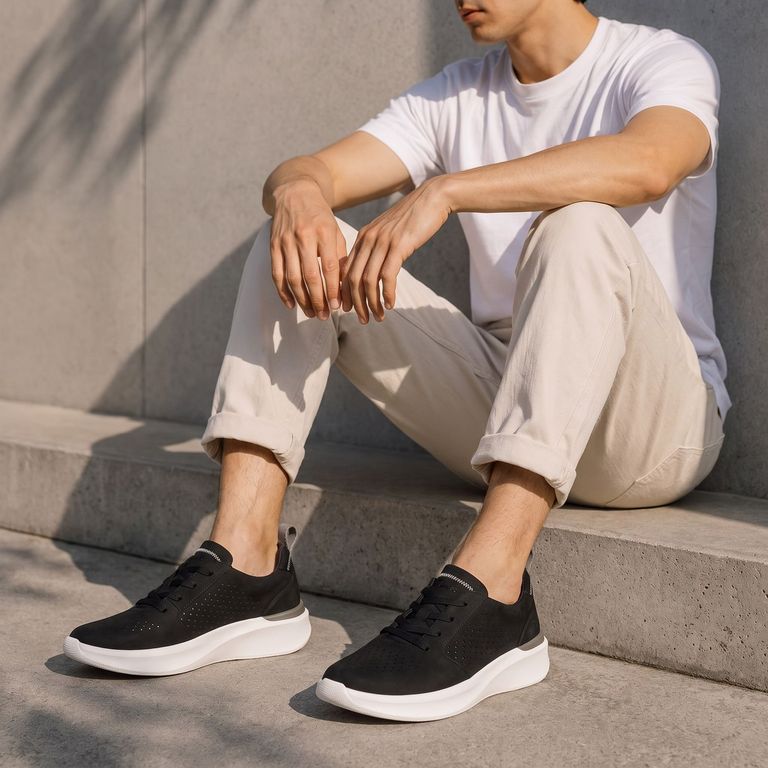 Solevana Style Zapatilla Urbana Hombre Cuero Negro