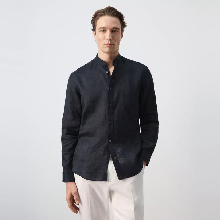 Camisa 100% Lino Cuello Mao Hombre
