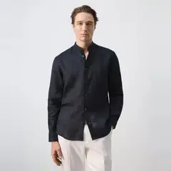 MANGO MAN - Camisa 100% Lino Cuello Mao Hombre