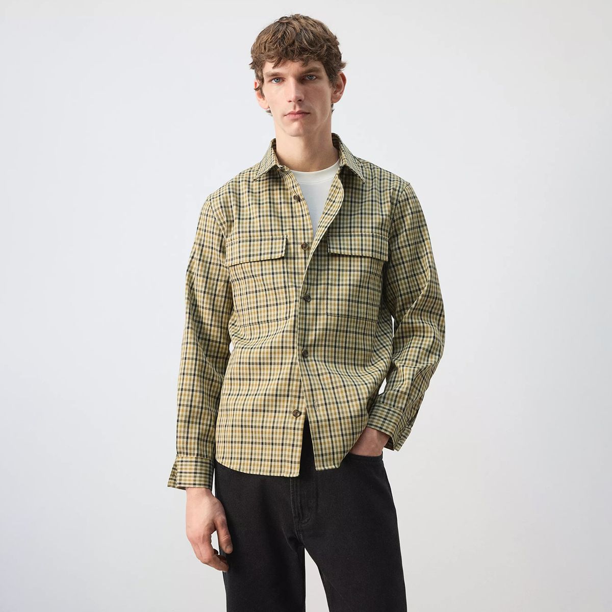 MANGO MAN - Sobrecamisa Botones Estampado Cuadros Hombre Mango Man