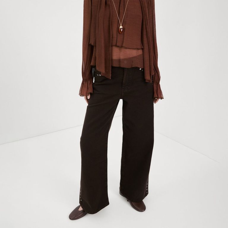 Jeans Wide Leg Tachuelas Mujer