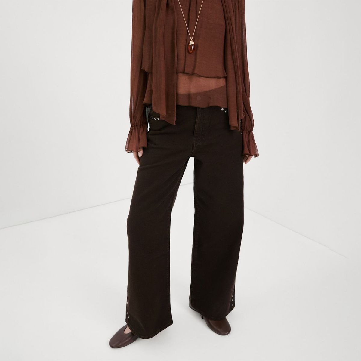 MANGO - Jeans Wide Leg Tachuelas Mujer Mango