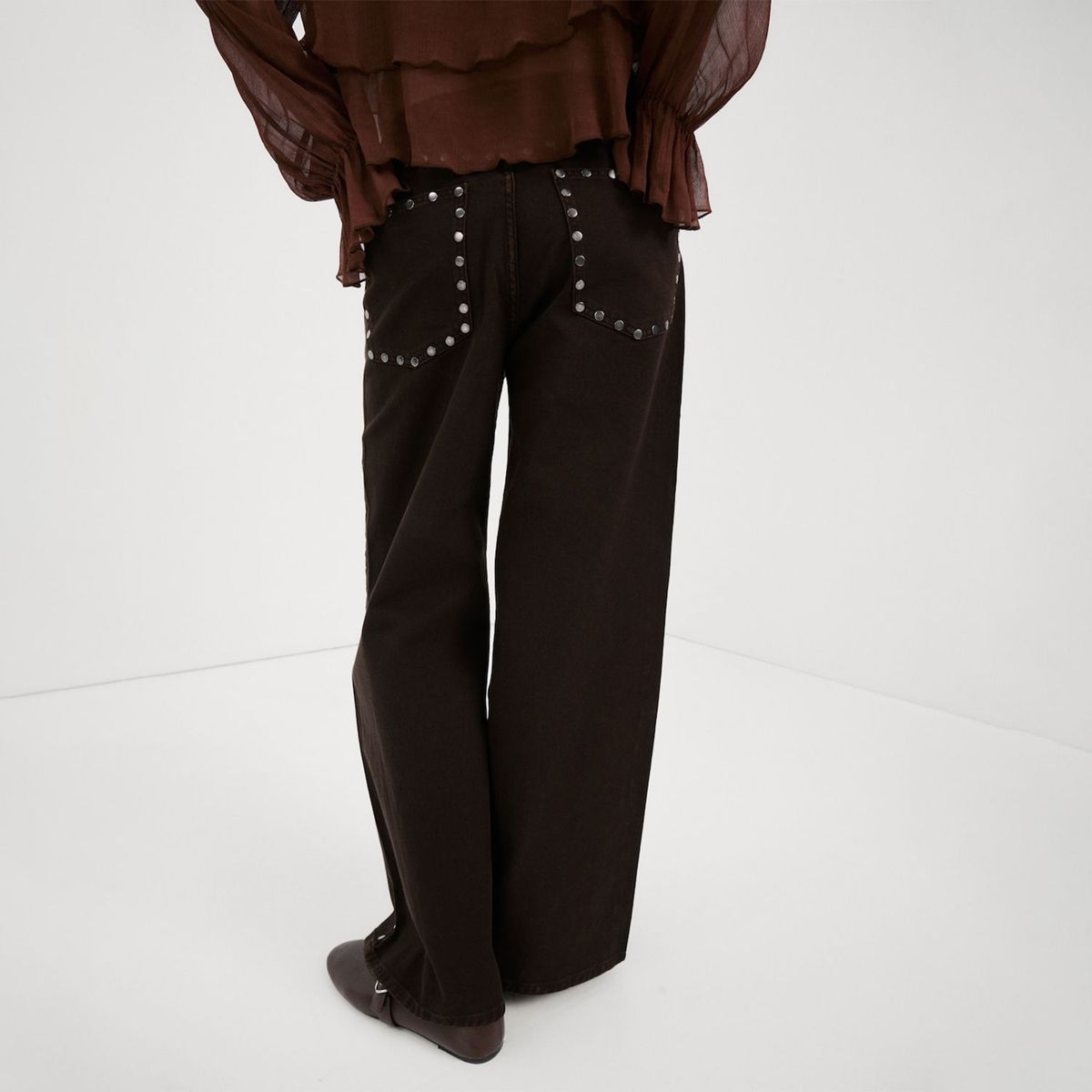 MANGO - Jeans Wide Leg Tachuelas Mujer Mango