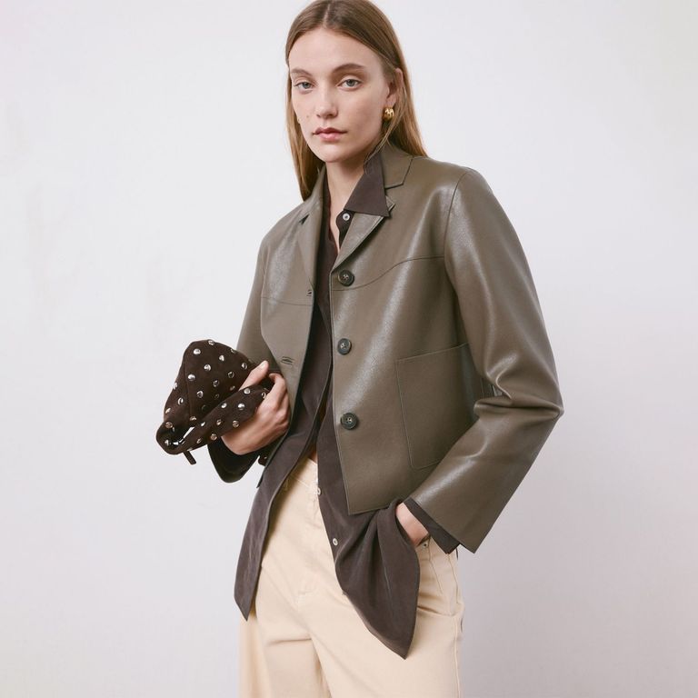 Chaqueta Efecto Piel Bolsillos Mujer