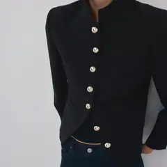 MANGO - Chaqueta Cuello Tira Botones Joya Mujer